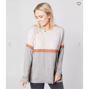 NWT - White Crow - The Color Block Top - SZ Med - Grey & Tan